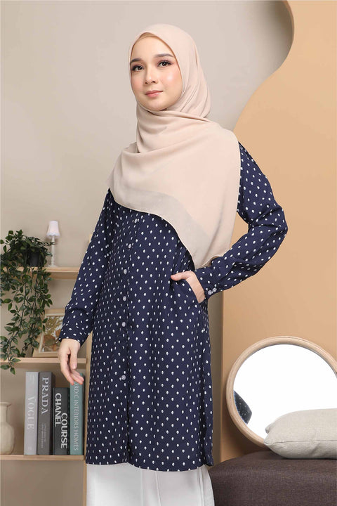 Long Top Blouse Fira Printed Ironless Mesra Vaksin Tunic