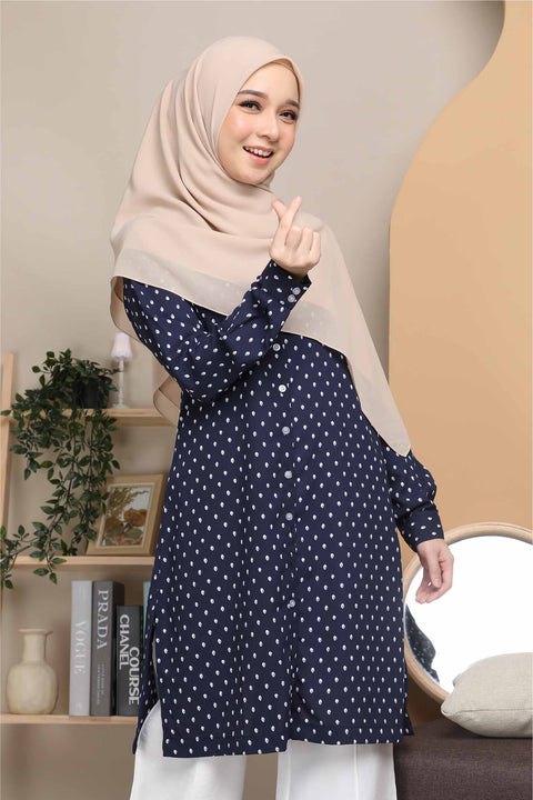 Long Top Blouse Fira Printed Ironless Mesra Vaksin Tunic