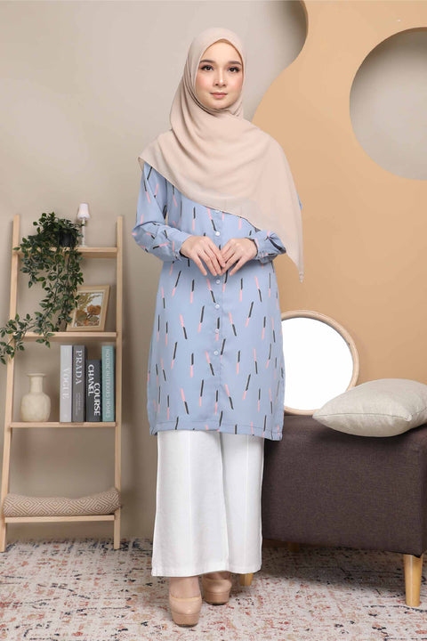 Long Top Blouse Fira Printed Ironless Mesra Vaksin Tunic