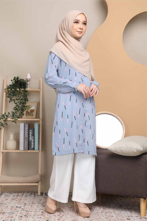 Long Top Blouse Fira Printed Ironless Mesra Vaksin Tunic