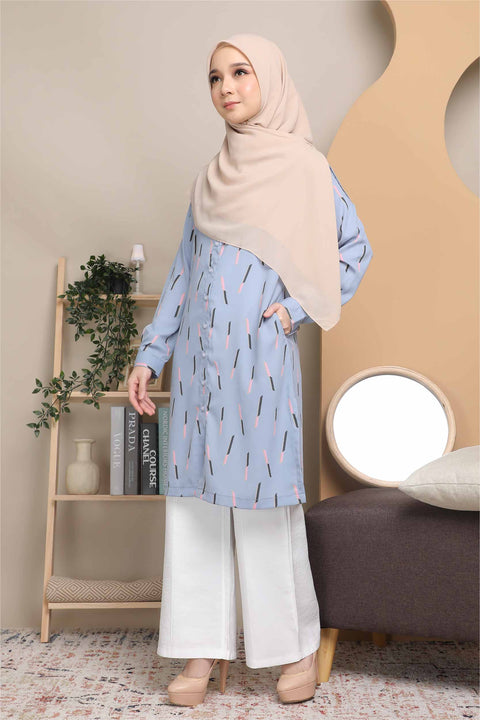 Long Top Blouse Fira Printed Ironless Mesra Vaksin Tunic