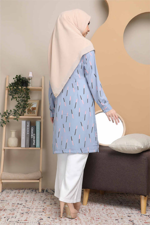 Long Top Blouse Fira Printed Ironless Mesra Vaksin Tunic
