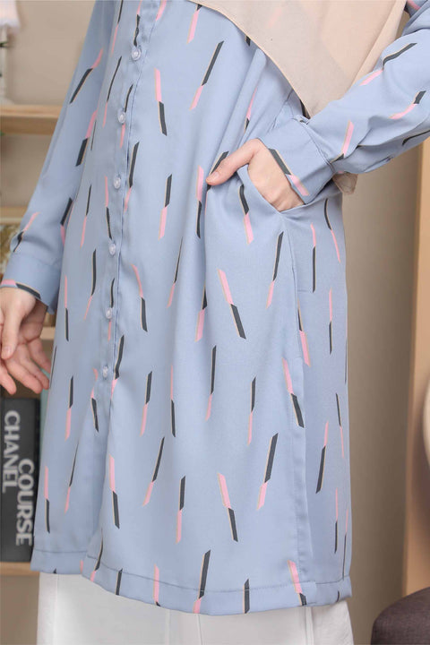 Long Top Blouse Fira Printed Ironless Mesra Vaksin Tunic
