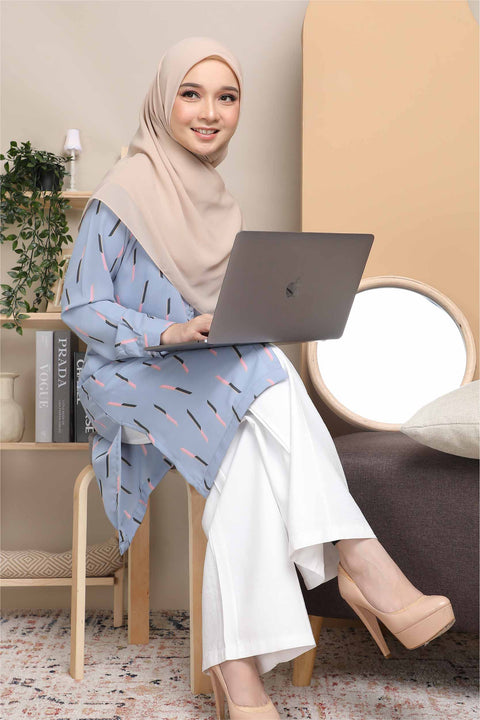 Long Top Blouse Fira Printed Ironless Mesra Vaksin Tunic