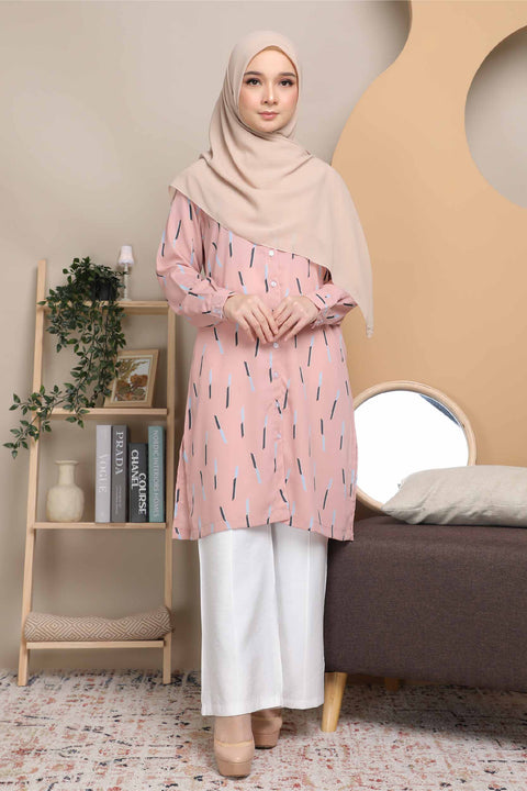 Long Top Blouse Fira Printed Ironless Mesra Vaksin Tunic
