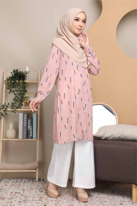 Long Top Blouse Fira Printed Ironless Mesra Vaksin Tunic