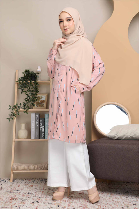 Long Top Blouse Fira Printed Ironless Mesra Vaksin Tunic