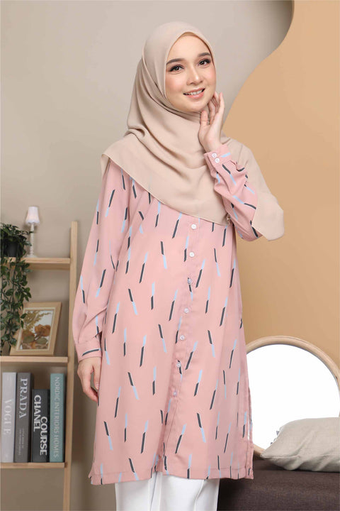 Long Top Blouse Fira Printed Ironless Mesra Vaksin Tunic