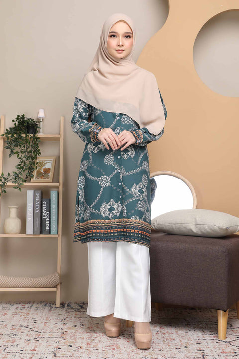 Long Top Blouse Fira Printed Ironless Mesra Vaksin Tunic
