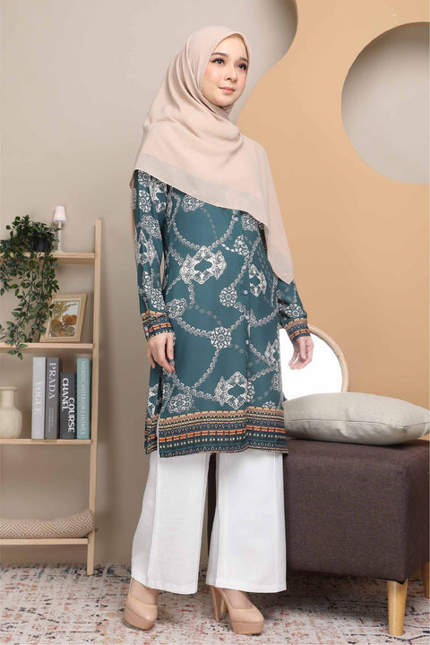 Long Top Blouse Fira Printed Ironless Mesra Vaksin Tunic