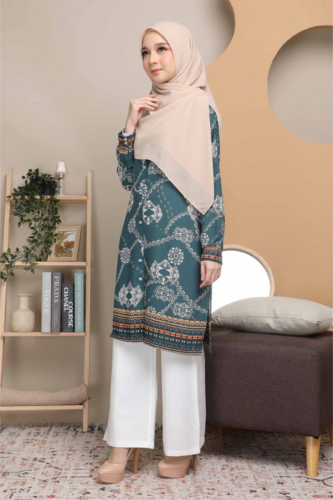 Long Top Blouse Fira Printed Ironless Mesra Vaksin Tunic