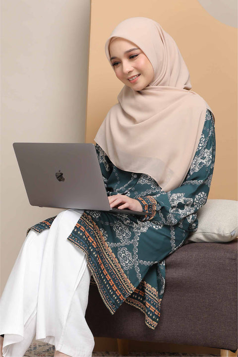 Long Top Blouse Fira Printed Ironless Mesra Vaksin Tunic