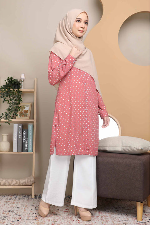 Long Top Blouse Fira Printed Ironless Mesra Vaksin Tunic