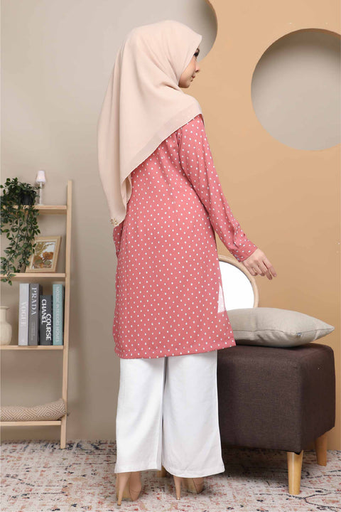 Long Top Blouse Fira Printed Ironless Mesra Vaksin Tunic