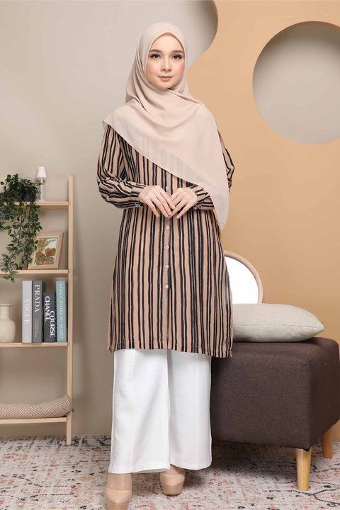 Long Top Blouse Fira Printed Ironless Mesra Vaksin Tunic