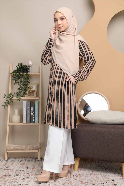 Long Top Blouse Fira Printed Ironless Mesra Vaksin Tunic