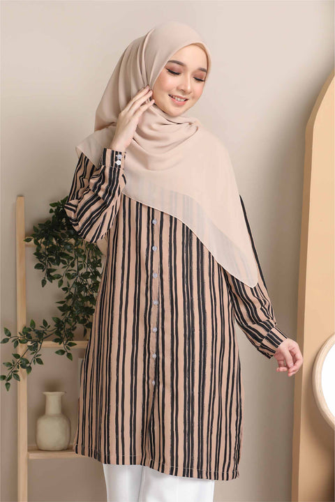 Long Top Blouse Fira Printed Ironless Mesra Vaksin Tunic