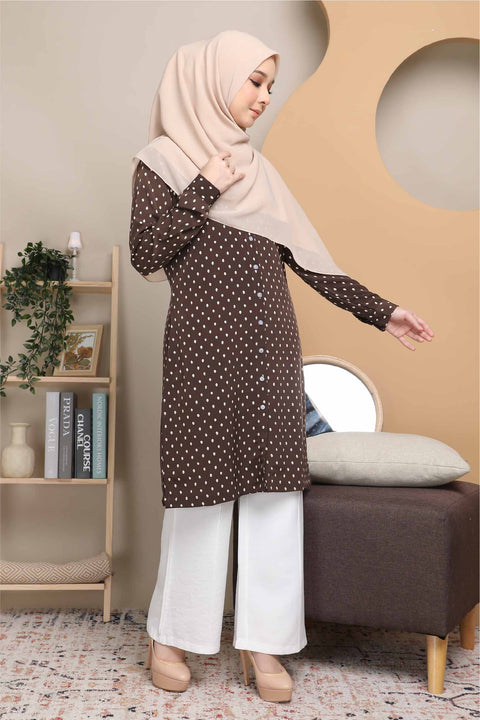 Long Top Blouse Fira Printed Ironless Mesra Vaksin Tunic