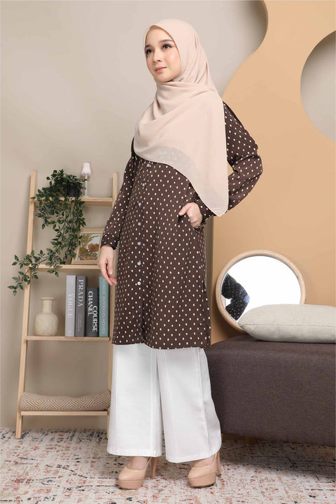 Long Top Blouse Fira Printed Ironless Mesra Vaksin Tunic