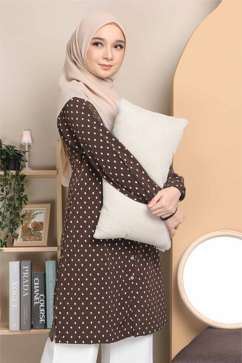 Long Top Blouse Fira Printed Ironless Mesra Vaksin Tunic