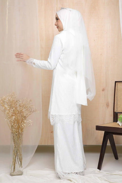 Baju Kurung Nikah Tunang Off White Mahsuri Brides Full Lace