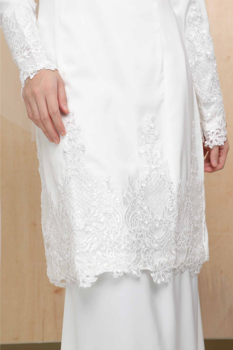 Baju Kurung Nikah White Deana Embroidered Border Lace Brides