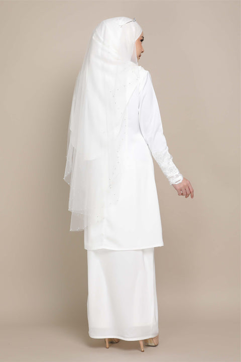 Baju Kurung Nikah White Dewi Riau Embroidered Border Lace