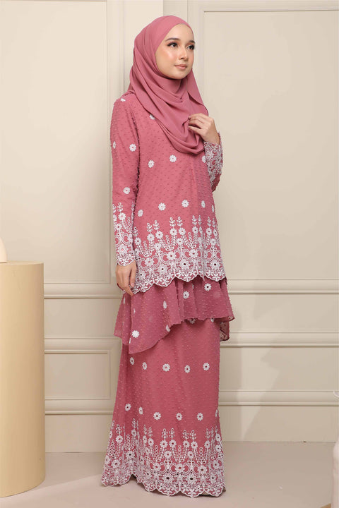 Baju Kurung Viana Embroidered Polka Dots Chiffon