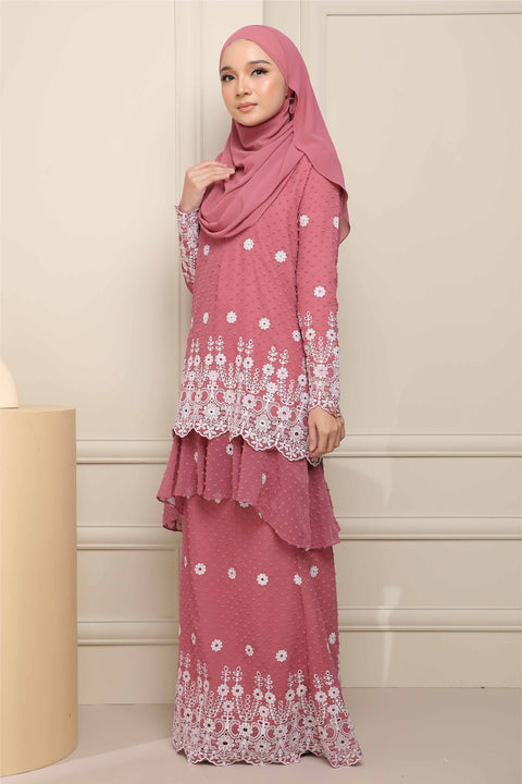 Baju Kurung Viana Embroidered Polka Dots Chiffon