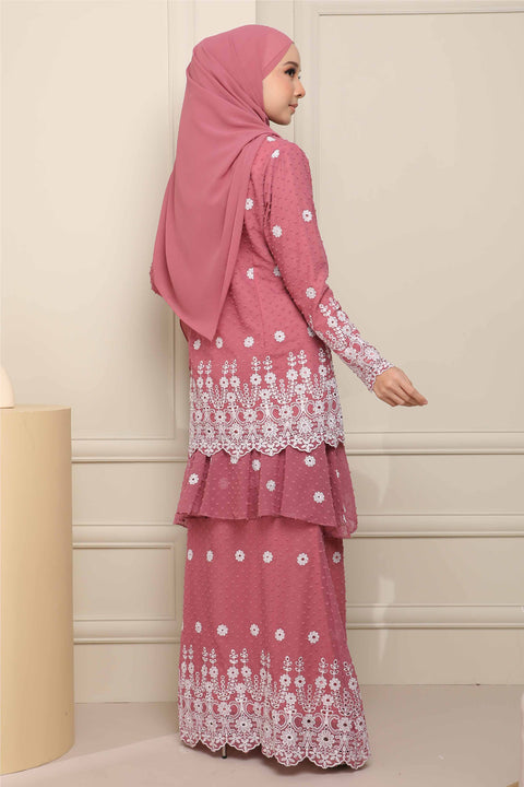 Baju Kurung Viana Embroidered Polka Dots Chiffon