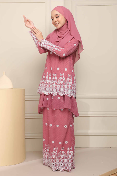 Baju Kurung Viana Embroidered Polka Dots Chiffon