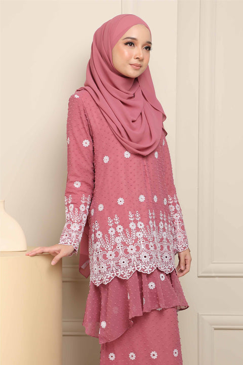 Baju Kurung Viana Embroidered Polka Dots Chiffon