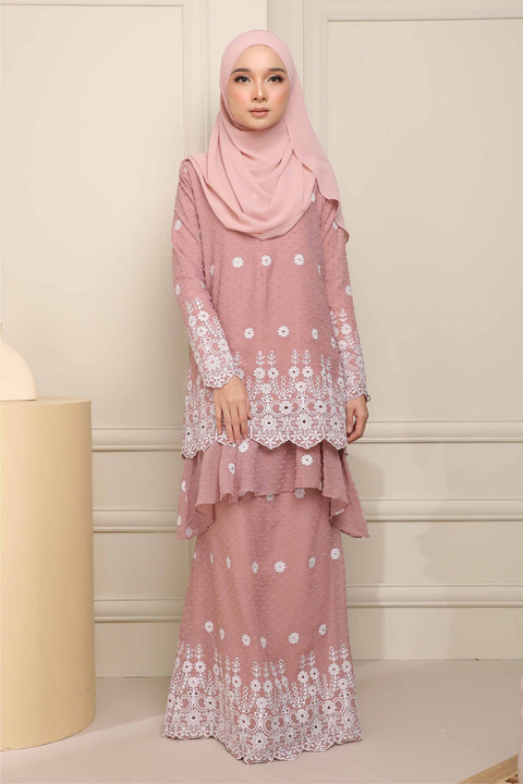 Baju Kurung Viana Embroidered Polka Dots Chiffon