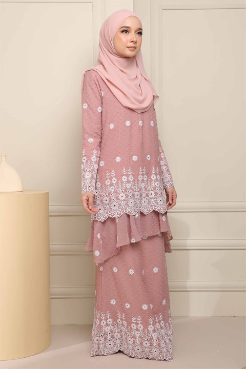 Baju Kurung Viana Embroidered Polka Dots Chiffon