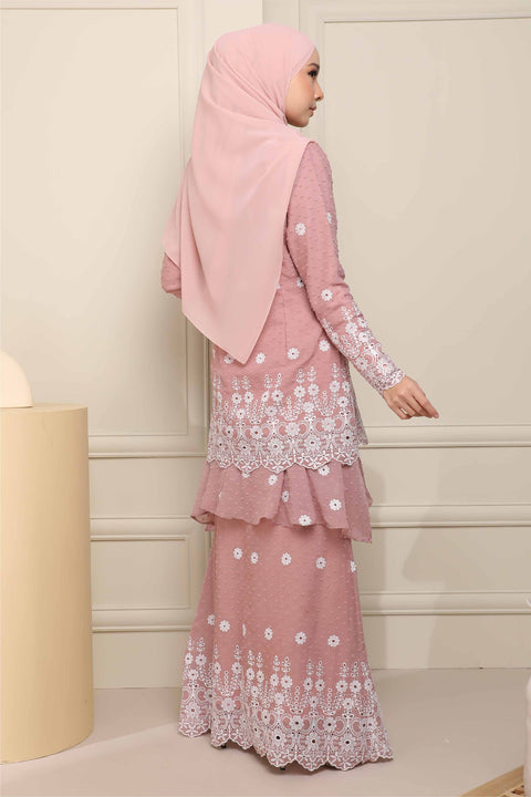 Baju Kurung Viana Embroidered Polka Dots Chiffon