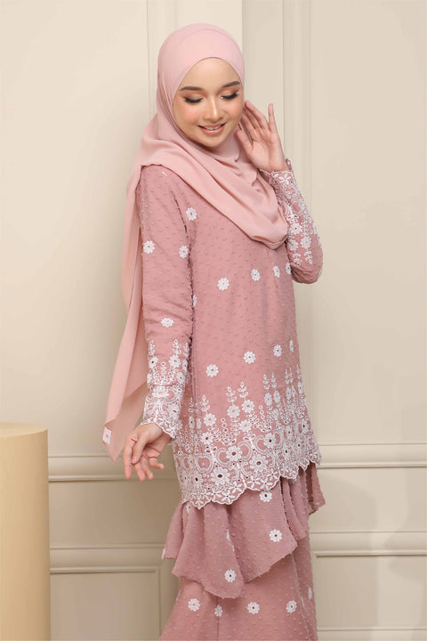 Baju Kurung Viana Embroidered Polka Dots Chiffon