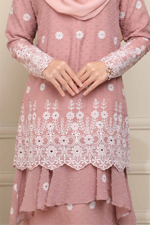Baju Kurung Viana Embroidered Polka Dots Chiffon