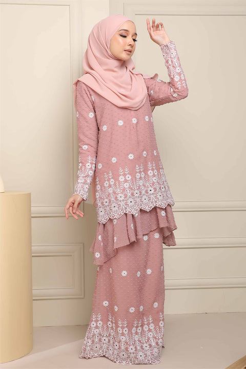 Baju Kurung Viana Embroidered Polka Dots Chiffon
