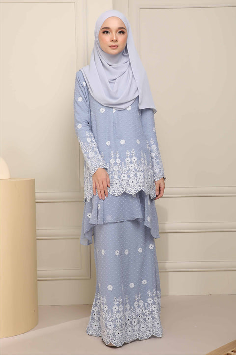 Baju Kurung Viana Embroidered Polka Dots Chiffon