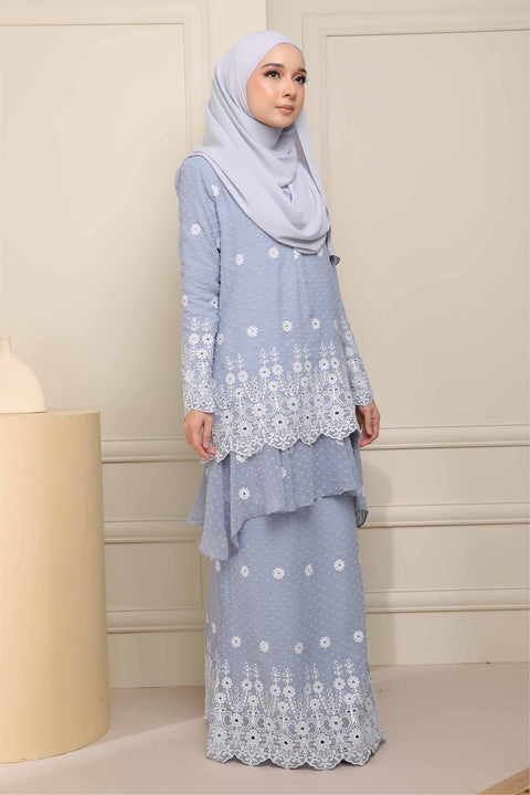 Baju Kurung Viana Embroidered Polka Dots Chiffon