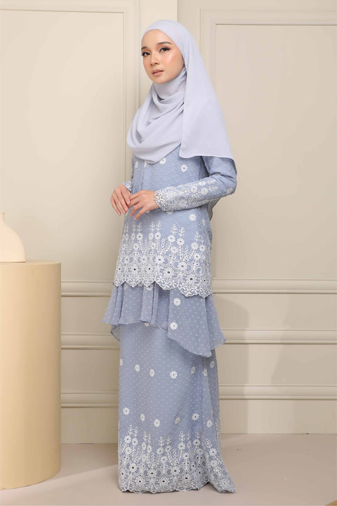 Baju Kurung Viana Embroidered Polka Dots Chiffon