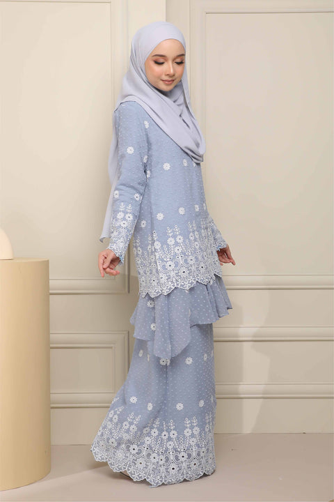 Baju Kurung Viana Embroidered Polka Dots Chiffon
