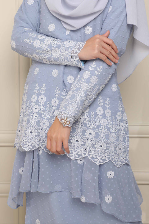 Baju Kurung Viana Embroidered Polka Dots Chiffon