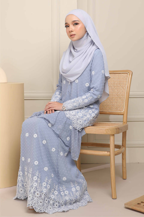 Baju Kurung Viana Embroidered Polka Dots Chiffon