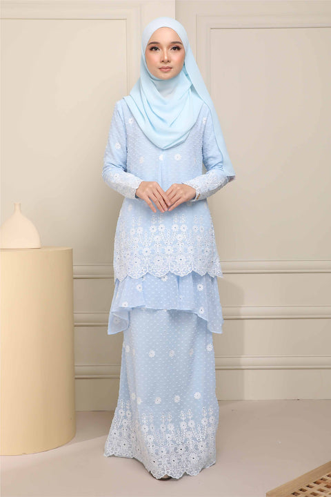 Baju Kurung Viana Embroidered Polka Dots Chiffon