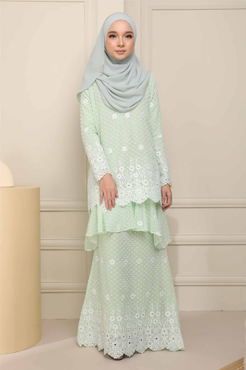 Baju Kurung Viana Embroidered Polka Dots Chiffon
