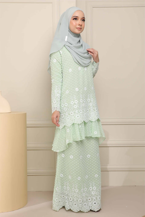 Baju Kurung Viana Embroidered Polka Dots Chiffon