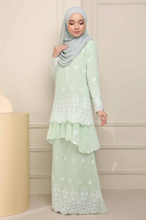 Baju Kurung Viana Embroidered Polka Dots Chiffon