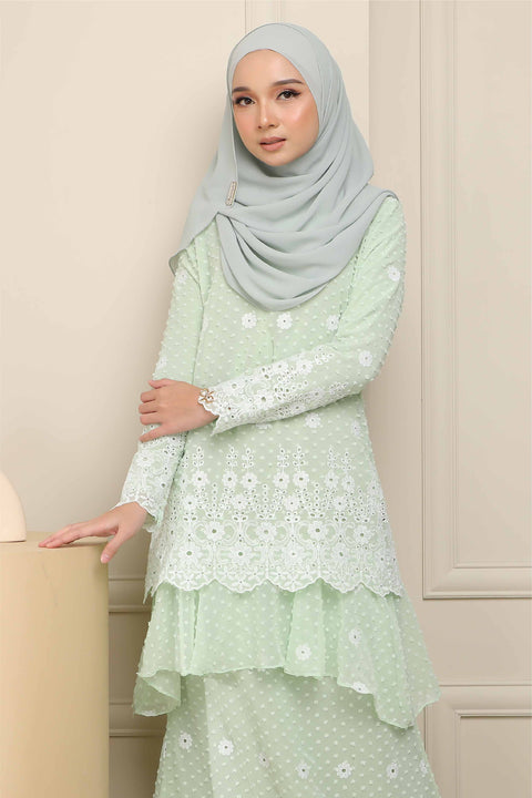 Baju Kurung Viana Embroidered Polka Dots Chiffon