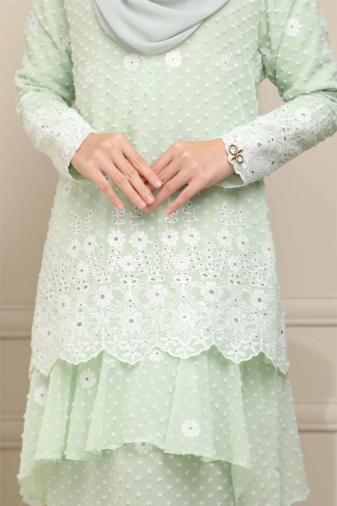 Baju Kurung Viana Embroidered Polka Dots Chiffon